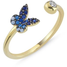 Resim Kelebek Mavi Zirkon Taşlı 925 Ayar Gümüş Ayarlanabilir Yüzük 