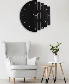 Resim Ahşap Lazer Kesim Siyah Duvar Saati 50 Cm - Rhythm 