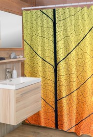 Resim KARO DESIGN Turuncu Sarı Yaprak Desenli Su Geçirmez Banyo Ve Duş Perdesi 