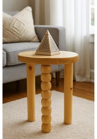 Resim Doğal Masif Naturel Ahşap Tekli Mantar Sehpa Şık Yan Sehpa Naturel 