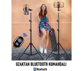 Resim The Wlue Bluetooth Kumandalı Tripod 2.1m Telefon Tutucu Selfie Çubuğu Ring Light Stüdyo Lamba Ayağı 