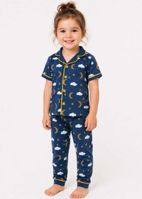 Resim dinamik çocuk Çocuk/Bebek Unisex Parlak Ay Yıldız Bulut Desenli Kısa Kollu Pijama Takımı Yazlık 6-24aylık 3-6yaş 