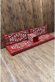 Resim Sultan Sedir Yörük - Kilim Şark Köşesi, Yer Minderi Takımı – 28 Dansit Sert Süngerli – 4 Parça – Kırmızı 