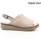 Resim Gönderi R Bej Dolgu Topuk Hakiki Deri Comfort Sandalet Bej 