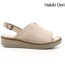 Resim Gönderi R Bej Dolgu Topuk Hakiki Deri Comfort Sandalet Bej 