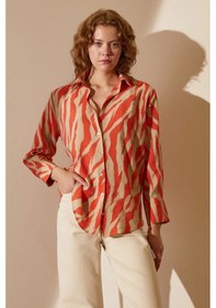 Resim Never More Zebra Desen Modal Gömlek Zebra Desen Turuncu Çok Renkli 