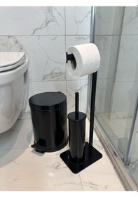 Resim Lilyum Banyo Tuvalet Kağıtlık Askılı Fırçalı Ve Çöp Kovası Seti Siyah 