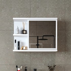 Resim Aynalı Banyo Dolabı - Ada - Beyaz / 60 cm 
