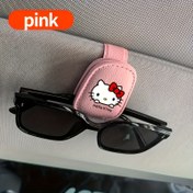 Resim Sanrio Hello Kitty Araba Güneşlik Gözlük Tutucu - PU Malzeme, Kırmızı Kurdeleli Şirin Pembe Tasarım, Araç İçi Aksesuarları için Güvenli Gözlük Saklama, Hayranlar İçin Mükemmel Hediye, Eğlenceli Tasarımı ile Hello Kitty Araba Dekoru 