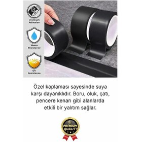 Resim 3 Adet Ekstra Güçlü Dayanıklı Su Geçirmez Sızdırmaz Yalıtım İzolasyon Siyah Tamir Bandı 10 Mt 48 Mm 