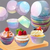 Resim 100 Adet Yağ Geçirmez Cupcake Kalıbı - Yıldızlı Gökyüzü Galaksi Desenli Yapışmaz Kağıt Kek Kapları, Standart Boyutlu Pankek ve Pasta için, Noel, Doğum Günleri, Düğünler, Partiler, Tatlılar İçin Mükemmel 