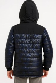 Resim Erkek Çocuk Kamuflaj Desenli Mont İçi Sıcak Tutan Pelüş Astarlı, Kapüşonlu, Fermuarlı Kışlık Su İtici Şişme Mont - Lacivert - Lacivert / 14-15 Yaş 