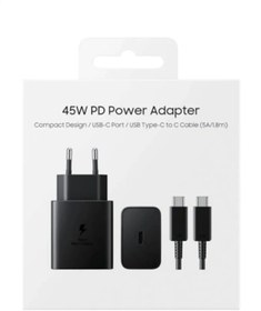 Resim Genos Samsung Tüm Modellere Uyumlu 45w Type-c Süper Hızlı Şarj Aleti + 1 m Kablo Set 45 Watt Siyah Renk 