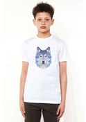 Resim Polygonal Head Wolf Kurt Baskılı Unisex Çocuk Beyaz T-Shirt 
