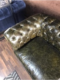 Resim 3A Mobilya 3a Green Old Nawy Hakiki Deri Chesterfield 