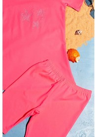 Resim Beniizle Yıldız Taş Detaylı Kız Çocuk Üçlü Set Mayo Neon Pembe 
