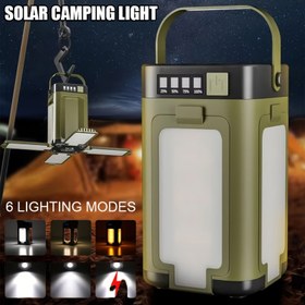 Resim 1 adet taşınabilir kamp el feneri, USB ve güneş enerjili şarjlı kamp lambası, el tipi el feneri, çadır asma lambası, altı aydınlatma modu, katlanabilir LED projektör, kamp, yürüyüş, turizm, balıkçılık ve acil durumlar için uygun 