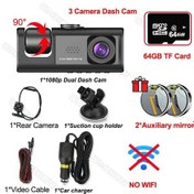 Resim Arabalar İçin 3 Kanal 1080p Dash Kamera Wıfı Araba Dvr'ı Video Kaydedici Araç X01-no Wıfı-3cam-64g 