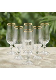 Resim Çnr Home Collection Bohemia Kristal Optik Kadeh Seti 6 'lı Gerçek Altin Yaldiz Ağizli Şik Cam Kadeh Gold 