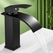 Resim Gri Gümüş Şelale Ev Tipi Musluk, Banyo Lavabo Bataryası, Sıcak ve Soğuk Su Musluğu 