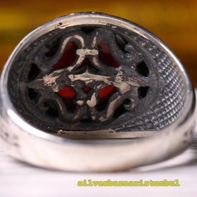 Resim 925 Sterling Double-Headed Eagle Agate Aqeeq Stone Mens Ring - US: 11 / 65 mm / Turk: 25 