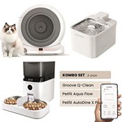 Resim Groove Q-Clean Otomatik Kedi Tuvaleti Gri - Petfit Aqua Flow Akıllı Su Pınarı - Petfit AutoDine X Plus Otomatik Mama Kabı 