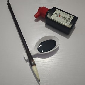 Resim Kalligrafi 3 parça seti, fırça, mürekkep, kalem standı, tam kalligrafi seti, Siyah Mürekkep Şişesi 100g/250g/500g - Başlangıçlar için Profesyonel Geleneksel Çin Kalligrafi Mürekkepi 