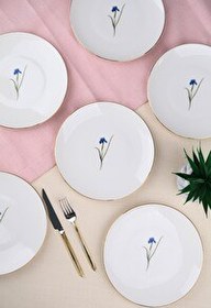 Resim Tabak Evi Porselen Natura İris Altın Yaldız Pasta Tabağı 20.5 CM 6'lı 