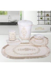 Resim Exclusive Krem 6 Prç Banyo Kirli Çamaşır Sepeti Ve Paspas Seti 