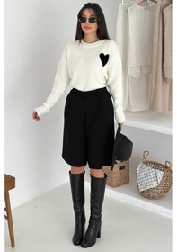 Resim Noa & Noa Kadın Kalpli Kalın Triko Kazak Oversize & Minimal Romantik Stil Beyaz 