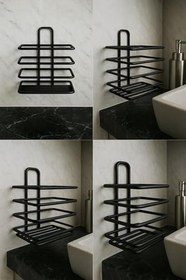 Resim Paslanmaz Çelik Mat Siyah Yapışkanlı Diş Fırçalık - Duvar Tipi, Çok Amaçlı Organizer Siyah 