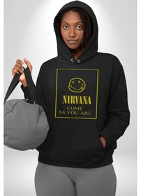 Resim Nirvana Müzik Grubu Kadın Erkek Siyah Kapüşonlu Sweatshirt Hoodie Siyah 