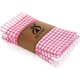 Resim Mutfak Kurulama Bezi 6'lı Mavi Pöti Kareli Bulaşık Kurulama Bezi Servis Peçetesi Beslenme Örtüsü Pembe 