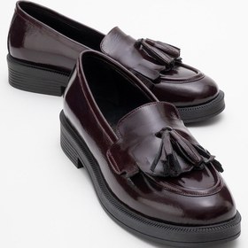 Resim Luvi Shoes Milina Bordo Rugan Püsküllü Hakiki Deri Kadın Loafer Ayakkabı Bordo Rugan 