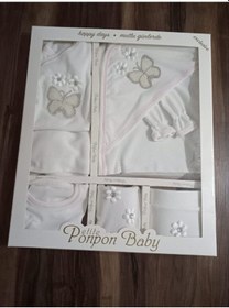 Resim Petite Ponponbaby 10 Lu Hastane Çıkışı Seti Kelebek Desenli Beyaz 