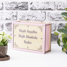 Resim Deep Creative Parabox Hedef Kumbarası Pembe-krem Rengi Ahşap Kilitli 