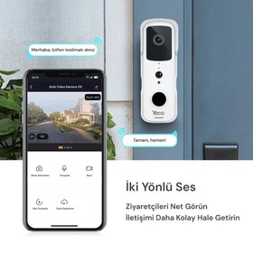 Resim YECO BD-10 Akıllı Görüntülü Kapı Zili - Hareket Sensörlü, IP66, WiFi, Çift Yönlü Ses - Siyah / SD Kart Yok 