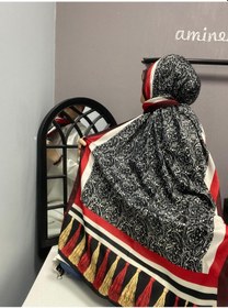 Resim Aminenesil Cardion Premium Etnik Desen Şal Siyah Kırmızı Renk 