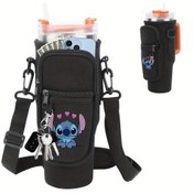 Resim Disney Stitch 40oz Su Şişesi Çantası Telefon Cepli ve Anahtarlık ile - Çok Fonksiyonlu Açık Hava Sporları Hidrasyon Paketi, Kampçılık için Dayanıklı Kumaş, Disney Hayranları İçin Mükemmel Hediye, Güvenli Fermuarlı Kapama 