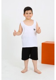 Resim Akbeniz Erkek Çocuk Sıfır Kol Şortlu Beyaz Penye Pijama Takımı 20434 