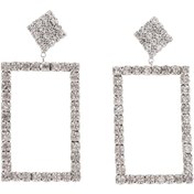 Resim İyigündekullan Beyaz Taşlı Geometrik Küpe Gelin Nişan Düğün Takıları myfvr4010 