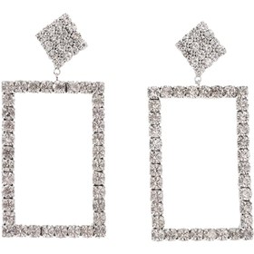 Resim İyigündekullan Beyaz Taşlı Geometrik Küpe Gelin Nişan Düğün Takıları myfvr4010 