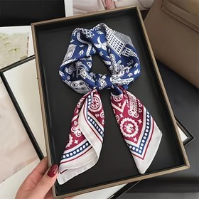 Resim Şık Mavi & Kırmızı Paisley Desenli Kare Eşarp - 69.85 cm Hafif Nefes Alabilen Kumaş, Kadınlar İçin İlkbahar Yaz Sonbahar Günlük ve Parti Kullanımı, Zarif Tasarım 