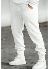 Resim Ekru Unısex Regular/normal Kesim Paçası Lastikli İçi Polar/sıcak Tutan Eşofman Altı Ekru 