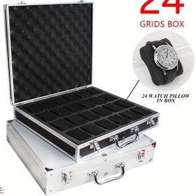Resim 24 Gözlü Siyah/Beyaz Lüks Premium Kalite Saat Kutusu Alüminyum Alaşım Üretim Desenli Depolama Saat Kutusu Koleksiyon Gösteri Hediye Kutuları 