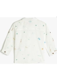 Resim Koton Gömlek Pamuklu Uzun Kollu Cep Detaylı Baskılı Beyaz Desenli 3smb60041tw 3SMB60041TW0D0 