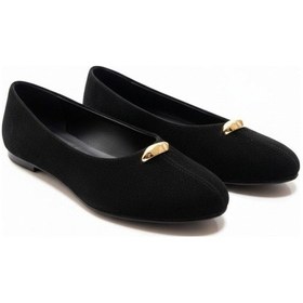 Resim Ne&ve Shoes Siyah Süet Gold Aksesuar Detaylı Kadın Günlük Babet 