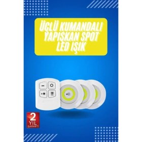 Resim Yapışkanlı 3'lü Spot LED Işık Lamba Montajsız Pilli Uzaktan Kumandalı Tdms-07 