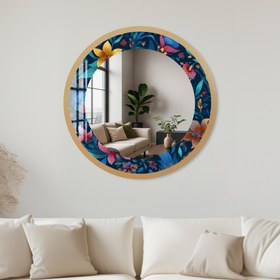 Resim Gece Çiçekleri Cam Tablo Yuvarlak Ayna - Gold / 80 cm 