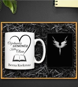 Resim Kişiye Özel Öğretmenler Günü Kupa & Mikail Melek Kolye Hediye Set 